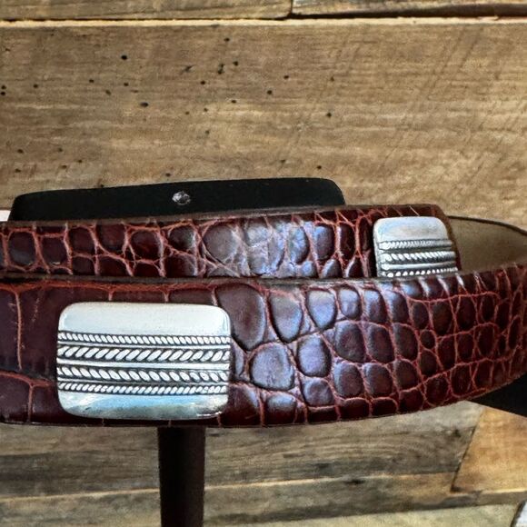 Brown Crocodile Embossed Belt with Silver Buckle - Picture 13 of 14